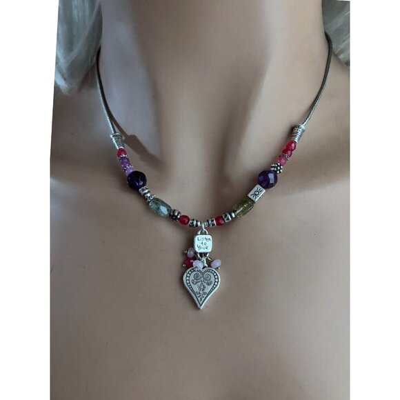 Brighton Multi Gemstone Heart Pendant Silver Plated Necklace 18 Inches - Picture 2 of 5